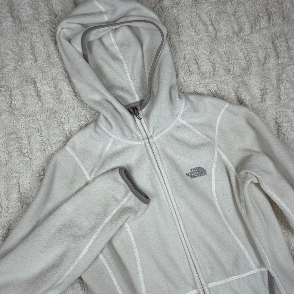 The North Face Polartec Classic Fleece Full Zip Hoodie Cream White Womens Small